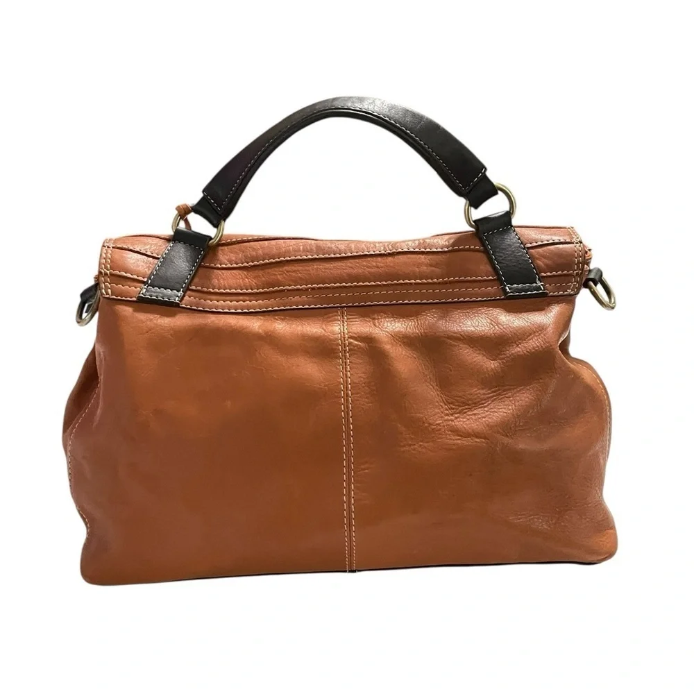 IL Duca Genuine Leather Handbag Made in Italy – Tan Brown with Black Handle
